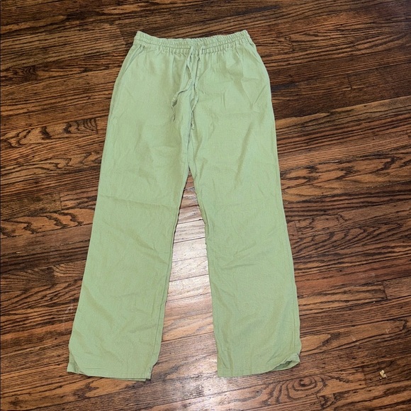 Love Tree Pants - Love Tree Green Linen Blend Elastic Waist Pants – Size M